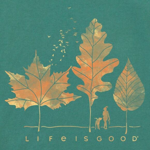 LIFE IS GOOD Fall Dog Walk Long Sleeve V Neck Tee Medium Blue - Picture 5 of 5